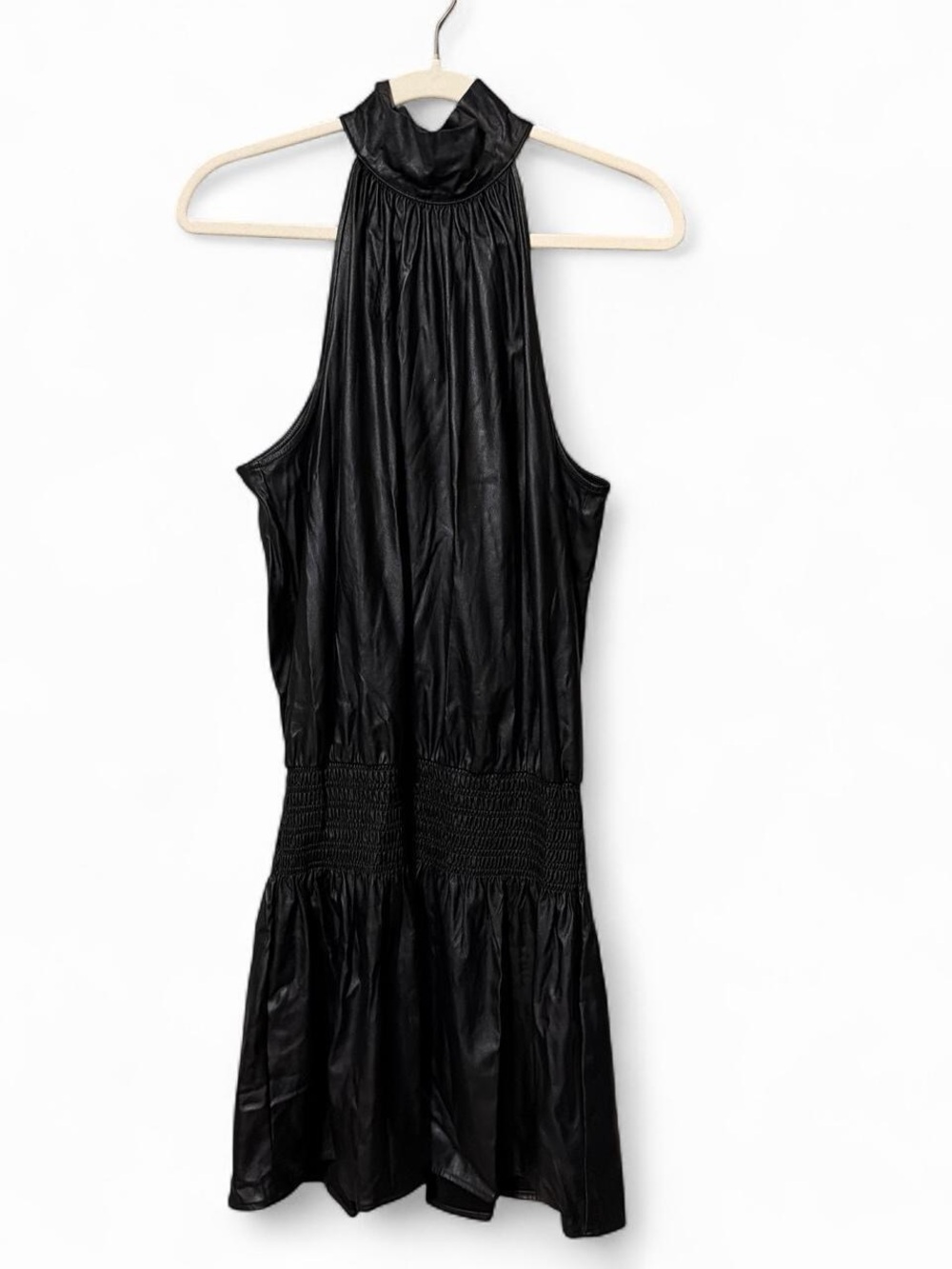 Ramy Brook Black Faux Leather High-Neck Dress